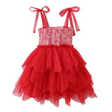 London Tie-Strap Shredded Tulle Dress - Red Stripe