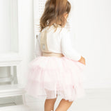 Ava Detailed Pinafore Tutu - Denim Beige/Pink