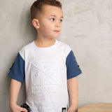 Bentley Embossed Tee - White /Denim blue