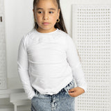 Cleo Embossed Neck L/S Tie Top - White