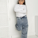 Cleo Embossed Neck L/S Tie Top - White