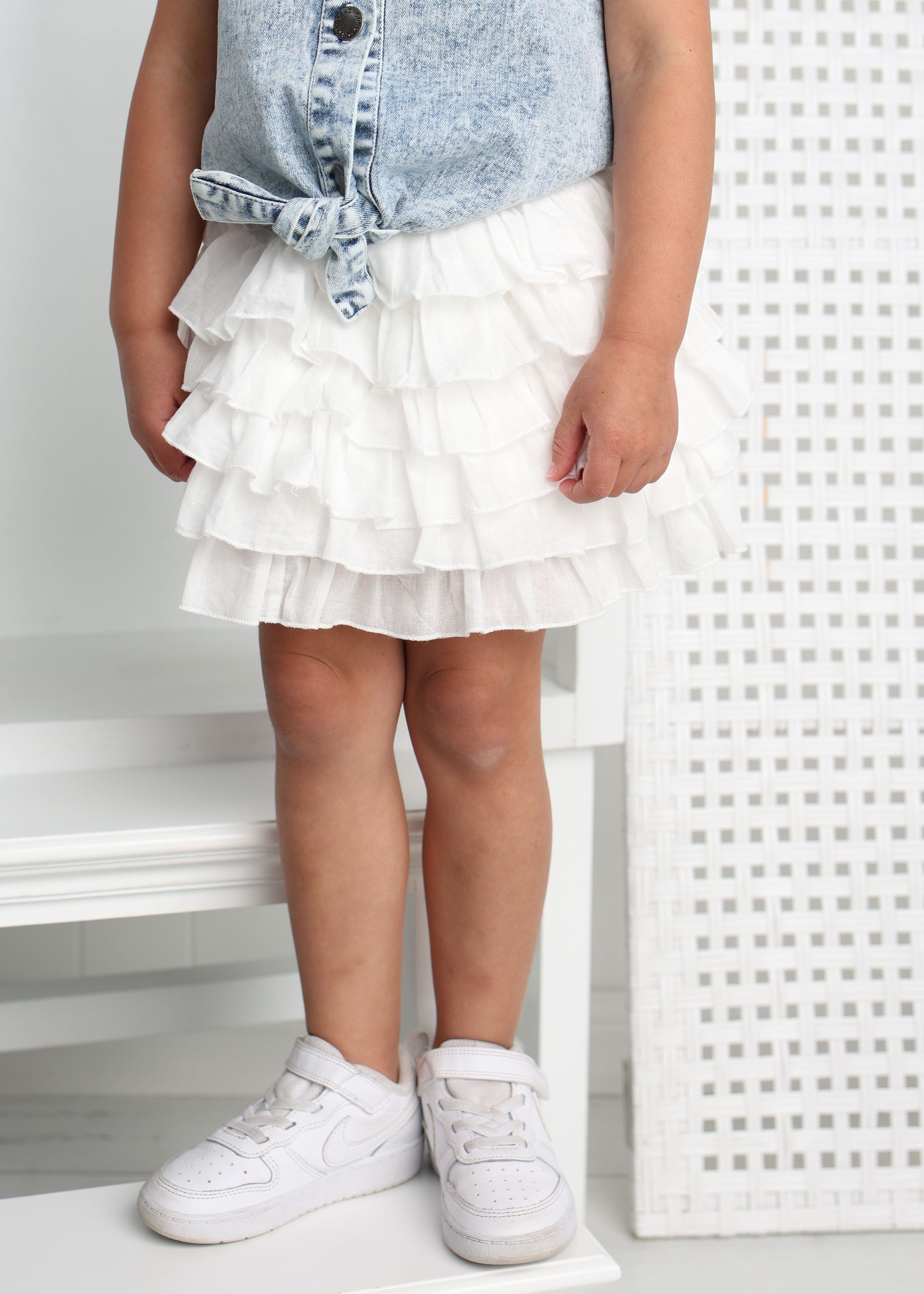 Clover Detailed Layered Skirt - White-Clothing-Cracked Soda
