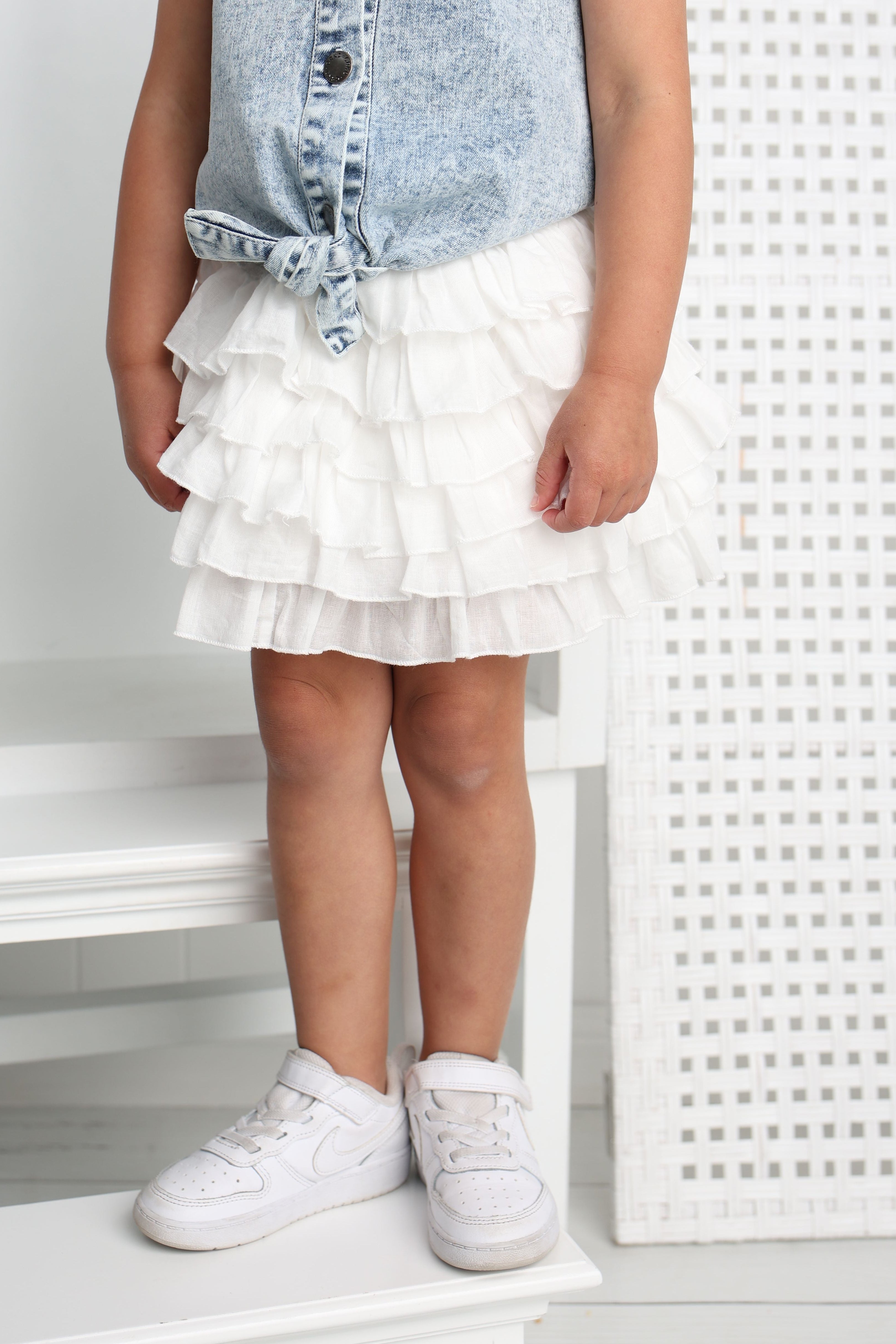 Clover Detailed Layered Skirt - White-Clothing-Cracked Soda
