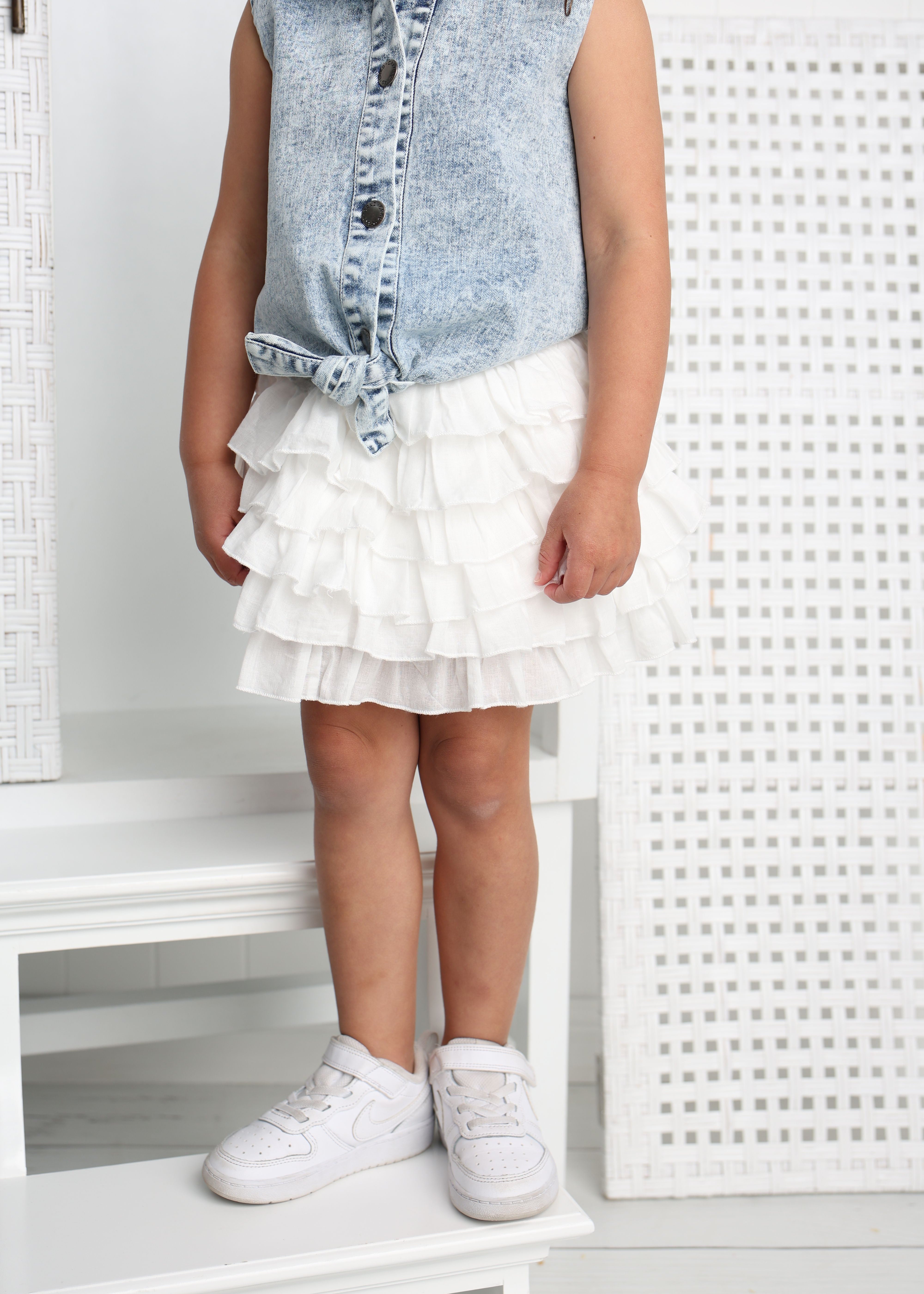 Clover Detailed Layered Skirt - White-Clothing-Cracked Soda