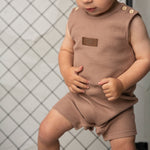 Dash Waffle Romper - Mocha-Clothing-Cracked Soda