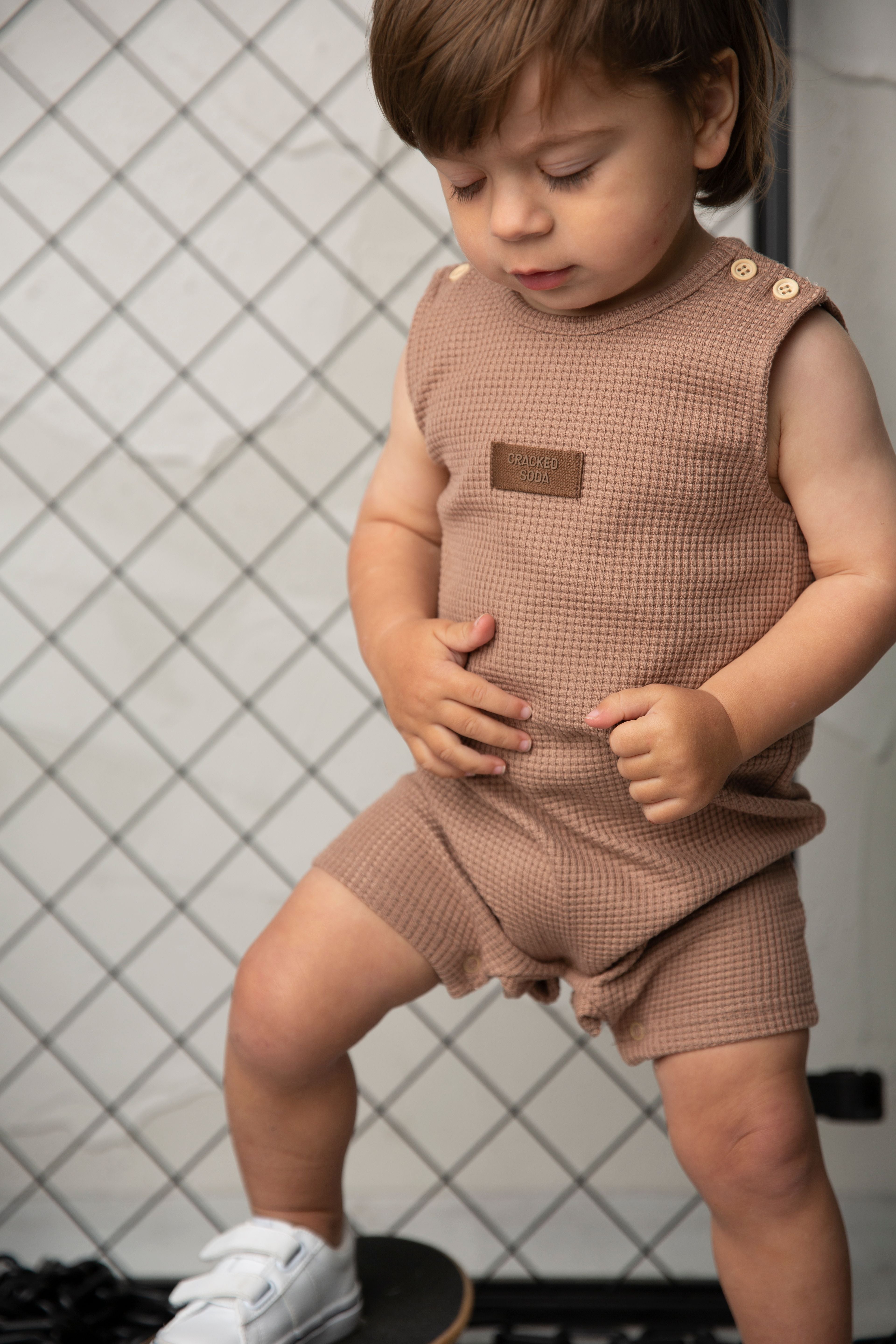 Dash Waffle Romper - Mocha-Clothing-Cracked Soda