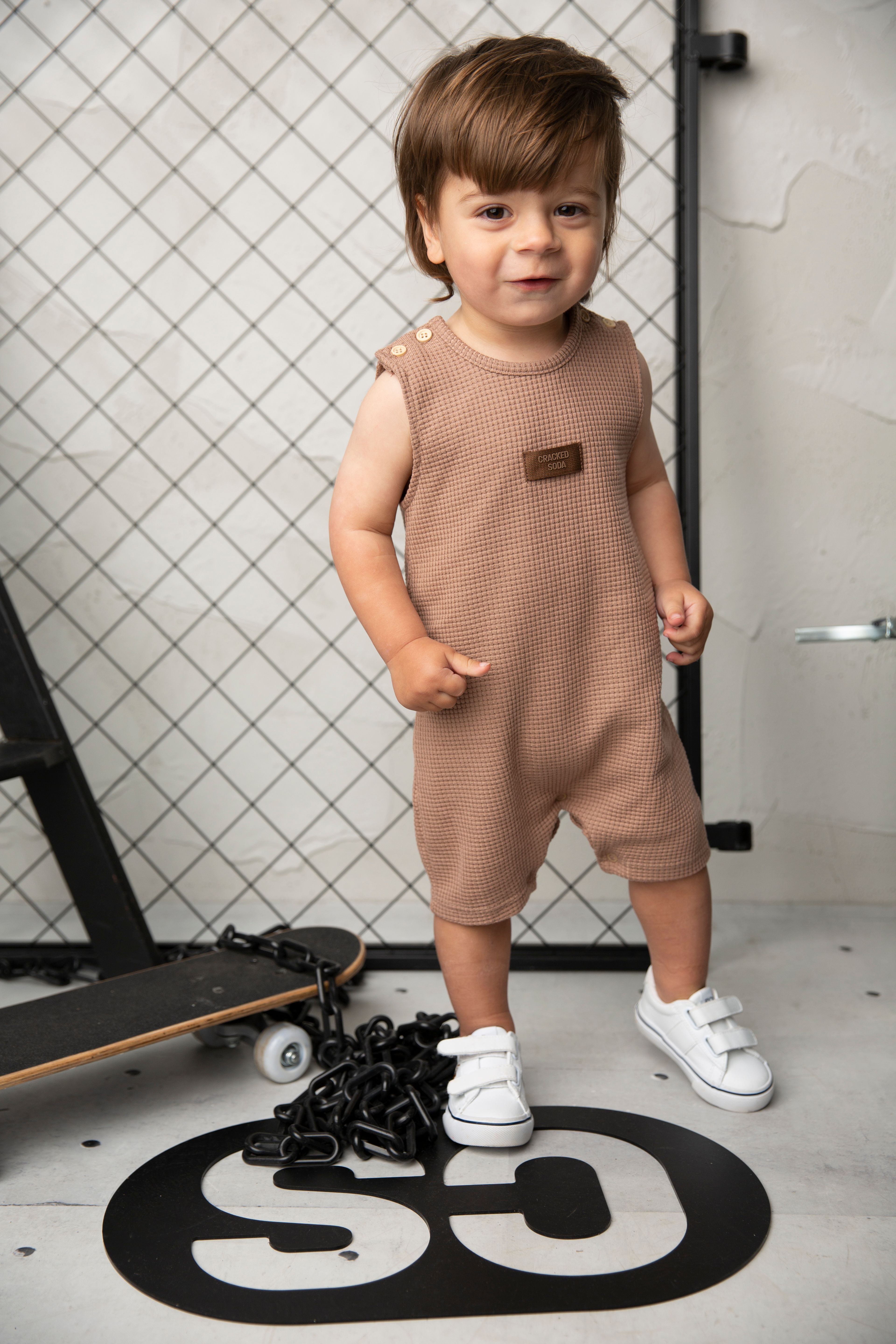 Dash Waffle Romper - Mocha-Clothing-Cracked Soda