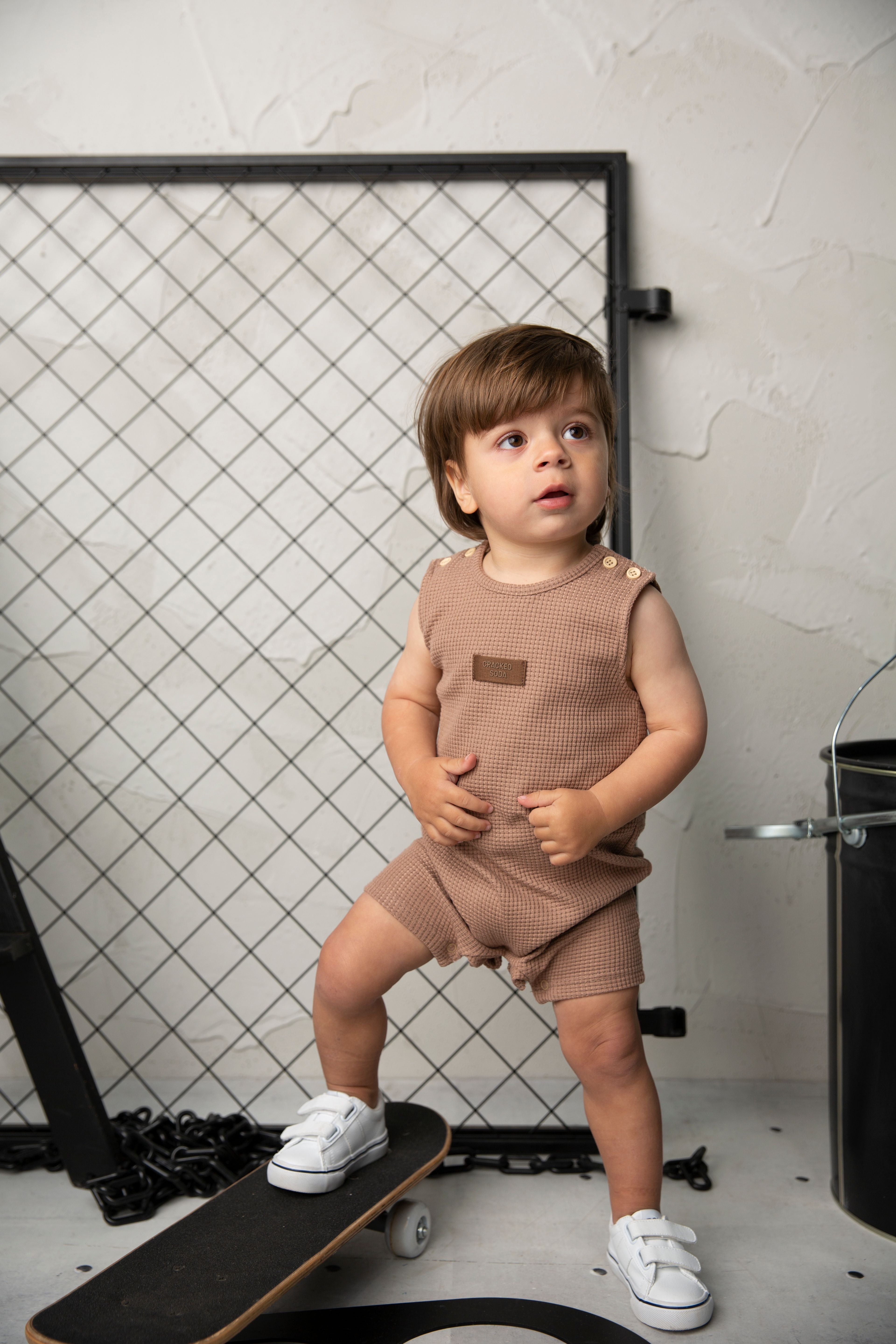Dash Waffle Romper - Mocha-Clothing-Cracked Soda