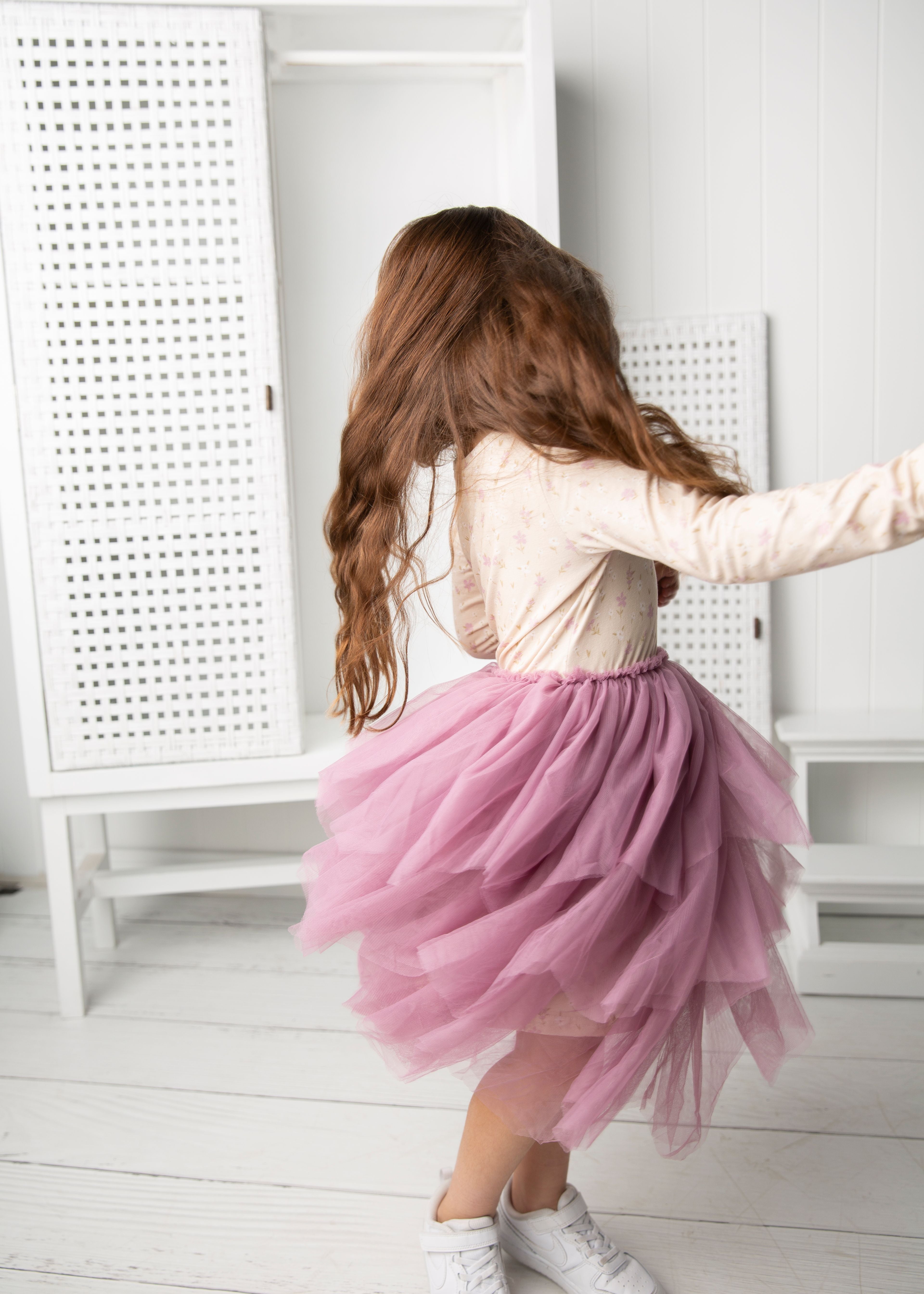 Flora Shredded Tutu - Beige Pattern/Mauve Tulle-Clothing-Cracked Soda