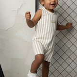 Freddie Stripe Romper - Pebble