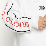 Harlow Detailed Sleeve Crew - White