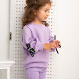 Imogen Detailed Bow Sleeve Crew - Purple