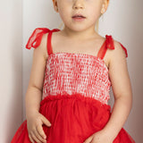 London Tie-Strap Shredded Tulle Dress - Red Stripe