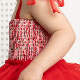London Tie-Strap Shredded Tulle Dress - Red Stripe