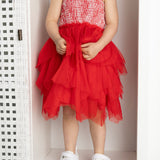London Tie-Strap Shredded Tulle Dress - Red Stripe