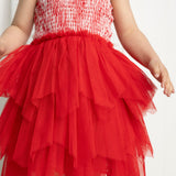 London Tie-Strap Shredded Tulle Dress - Red Stripe