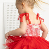 London Tie-Strap Shredded Tulle Dress - Red Stripe