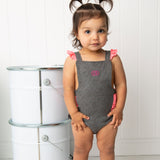 Mila Frill Overall - Grey/Bright Pink