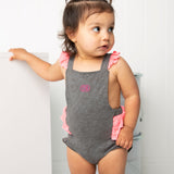 Mila Frill Overall - Grey/Bright Pink