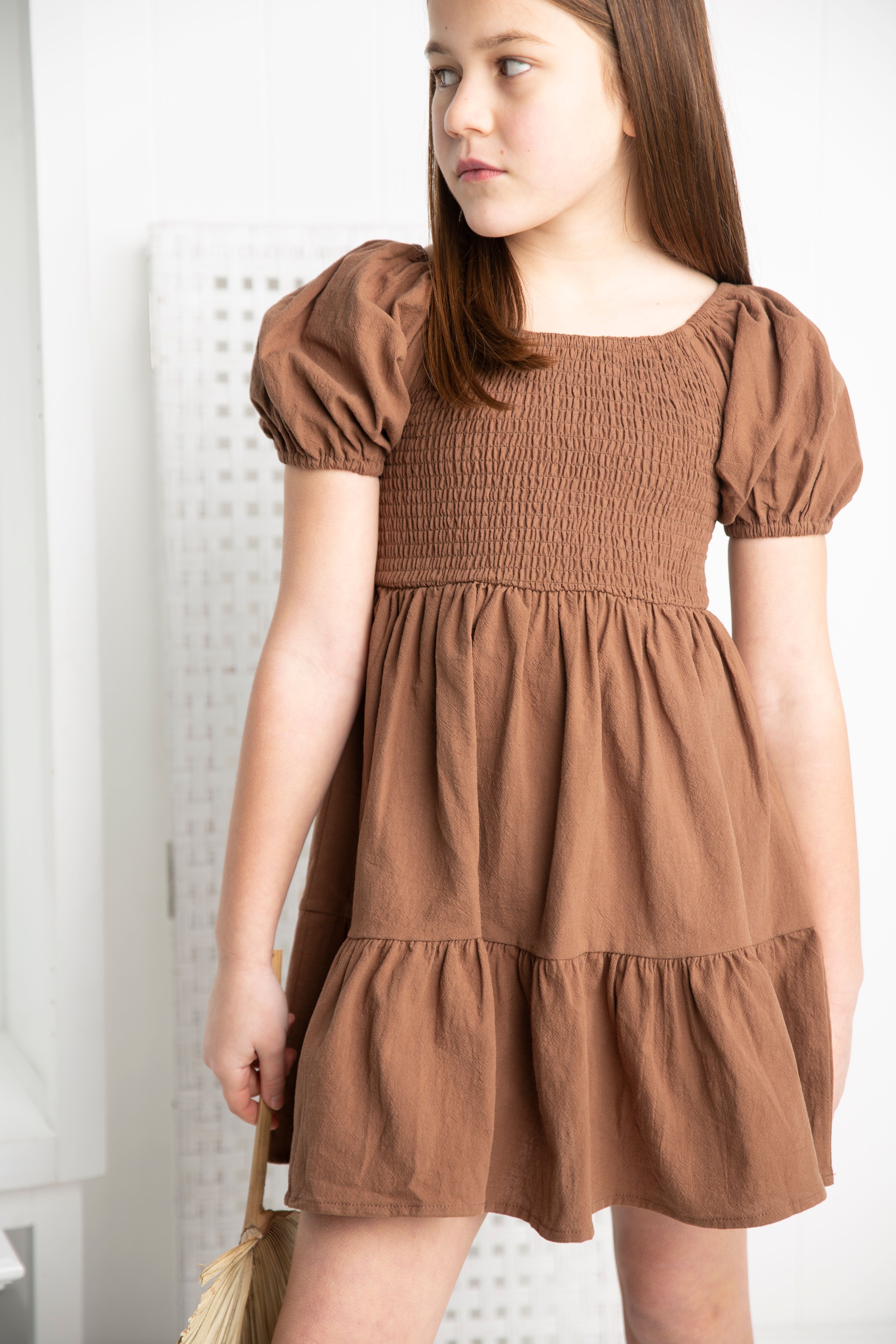 Skylar Puff Sleeve Dress - Mocha Cracked Soda Skylar Puff Sleeve Dress - Mocha Cracked Soda