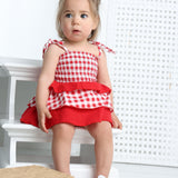 Poppy Check Ruched Summer Layered Dress