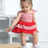 Poppy Check Ruched Summer Layered Dress