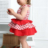 Poppy Check Ruched Summer Layered Dress