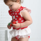 Poppy Red Print Tulle  Bodysuit