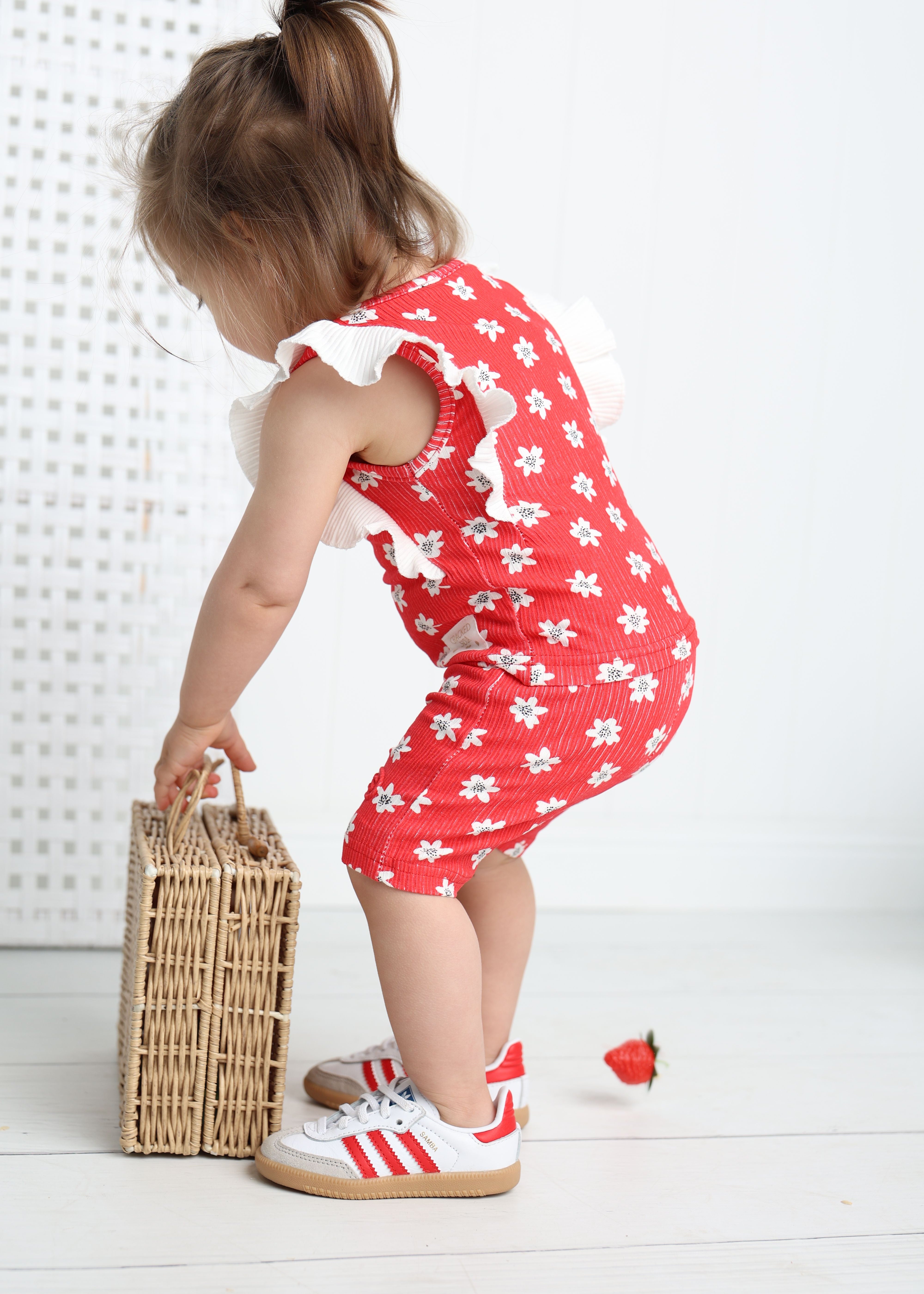 Poppy Short & Top Flower Red Set-Cracked Soda