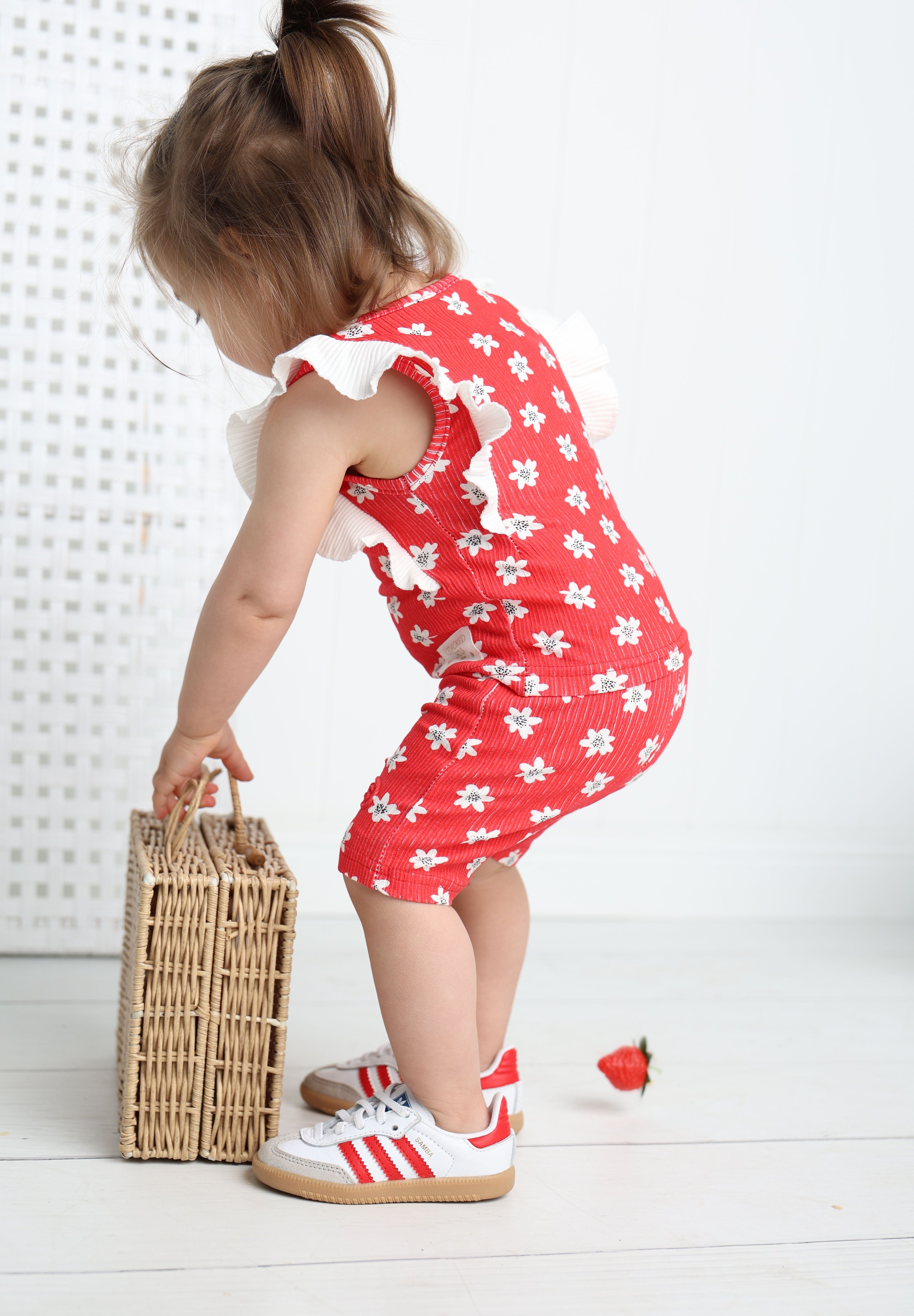 Poppy Short & Top Flower Red Set-Cracked Soda