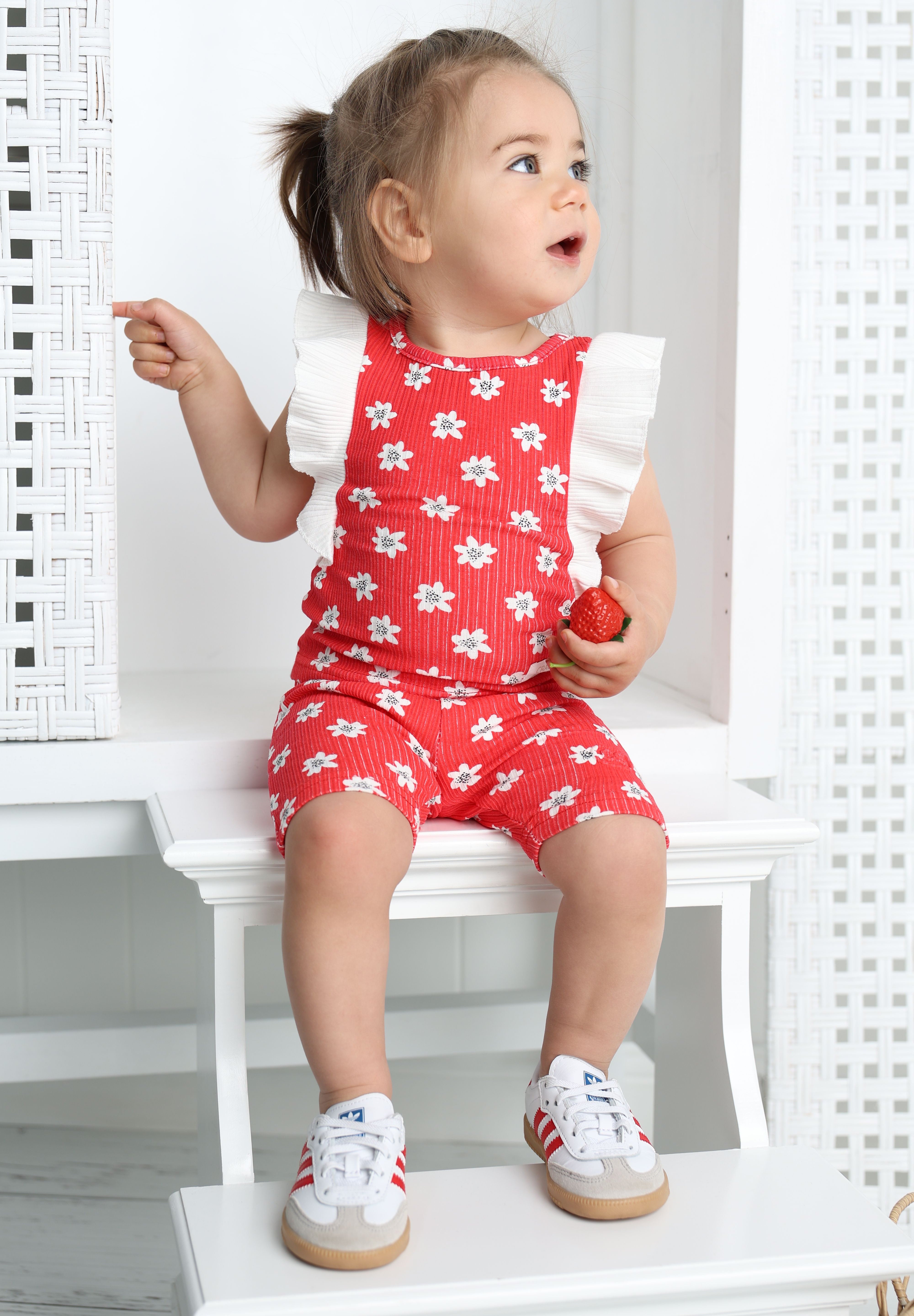 Poppy Short & Top Flower Red Set-Cracked Soda