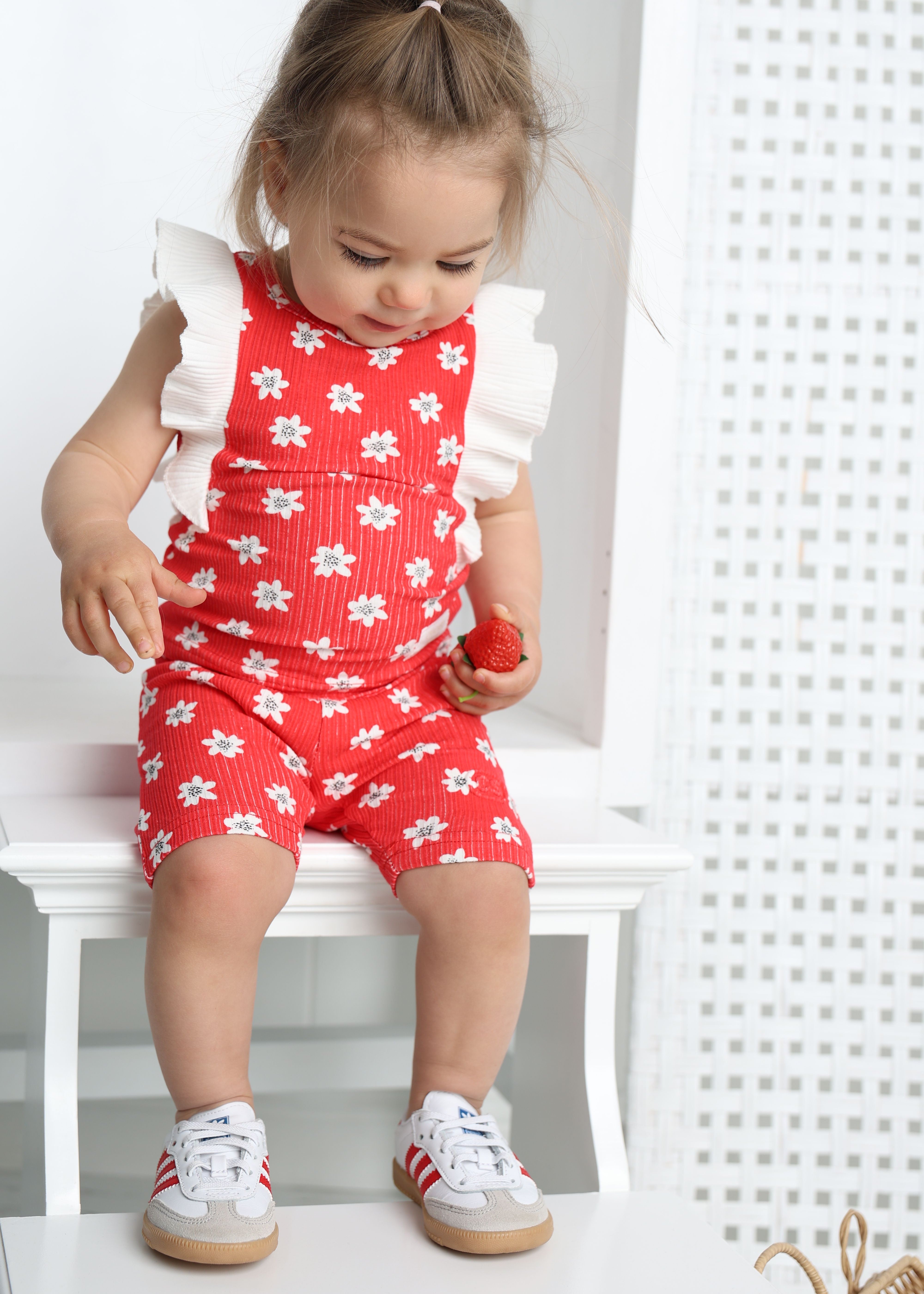 Poppy Short & Top Flower Red Set-Cracked Soda