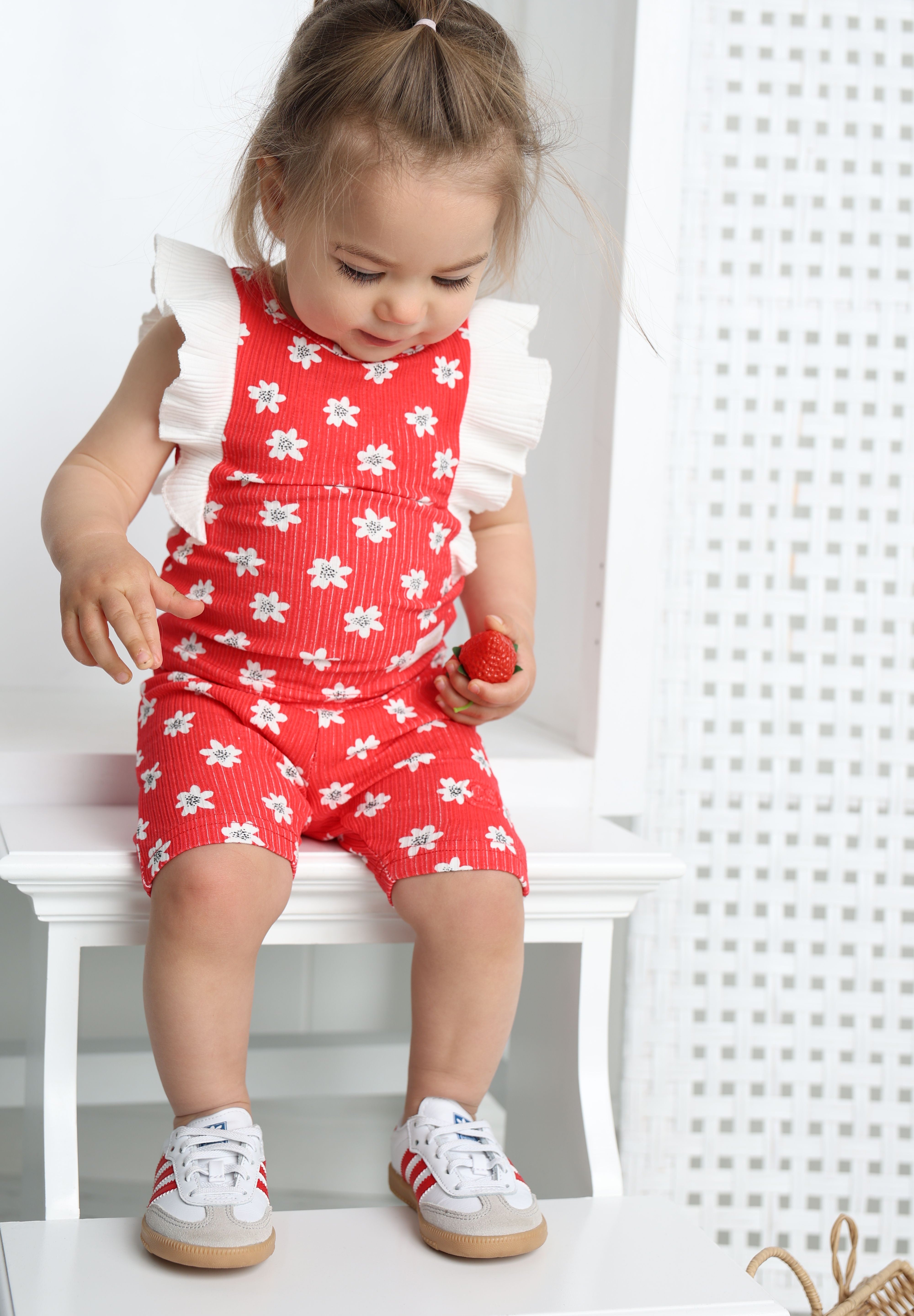 Poppy Short & Top Flower Red Set-Cracked Soda