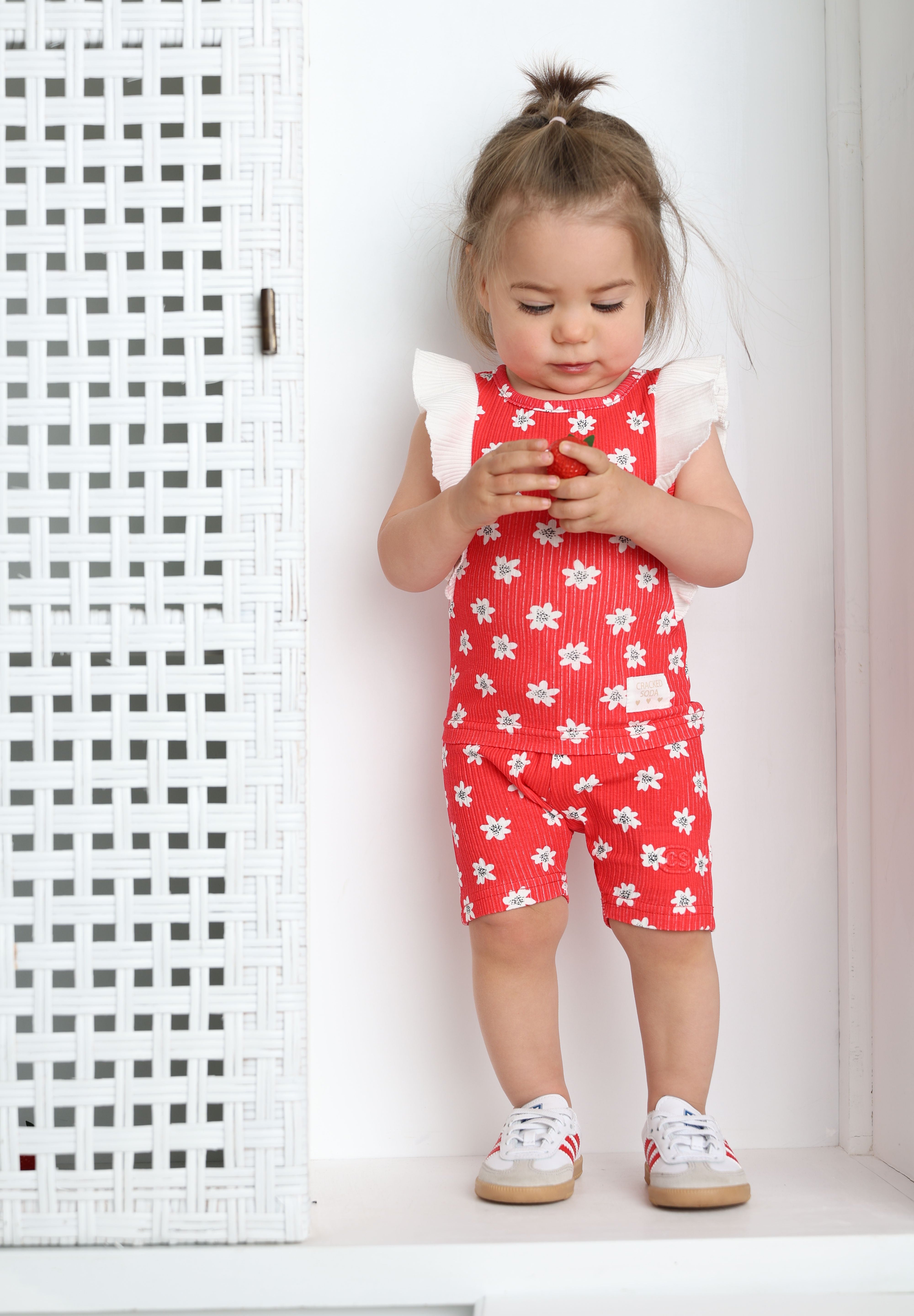 Poppy Short & Top Flower Red Set-Cracked Soda