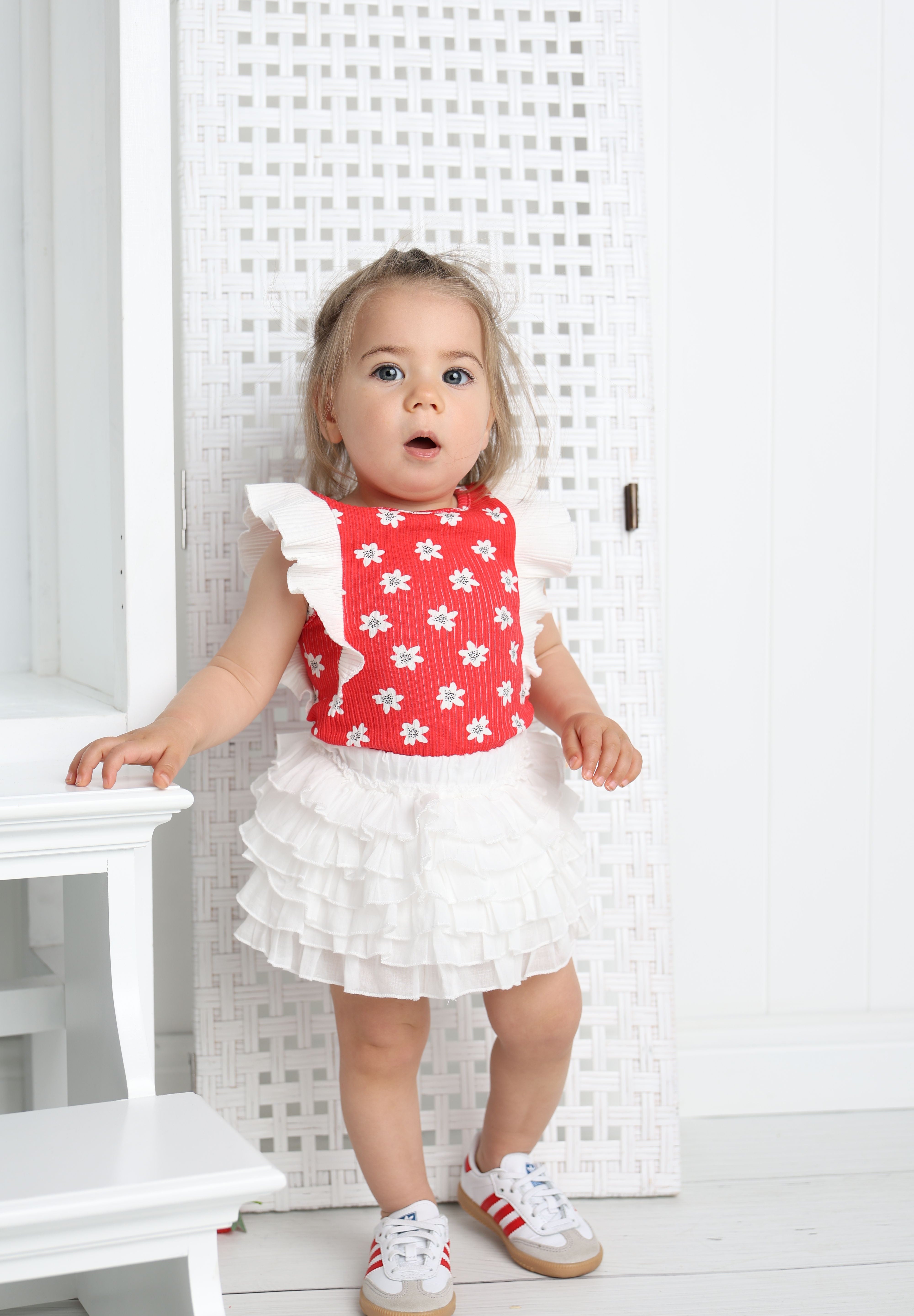 Poppy Frill Top & Skirt Set-Cracked Soda