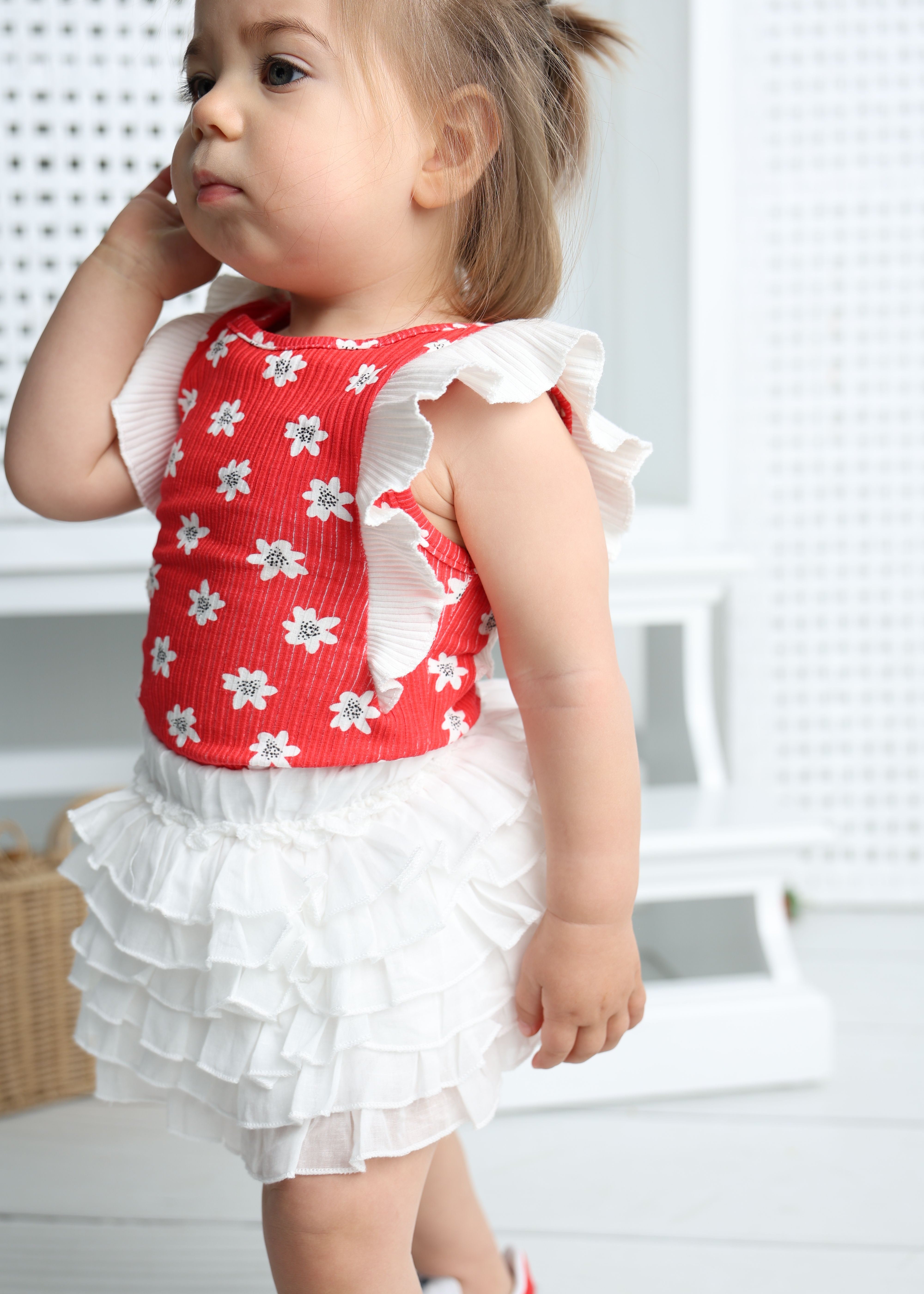 Poppy Frill Top & Skirt Set-Cracked Soda