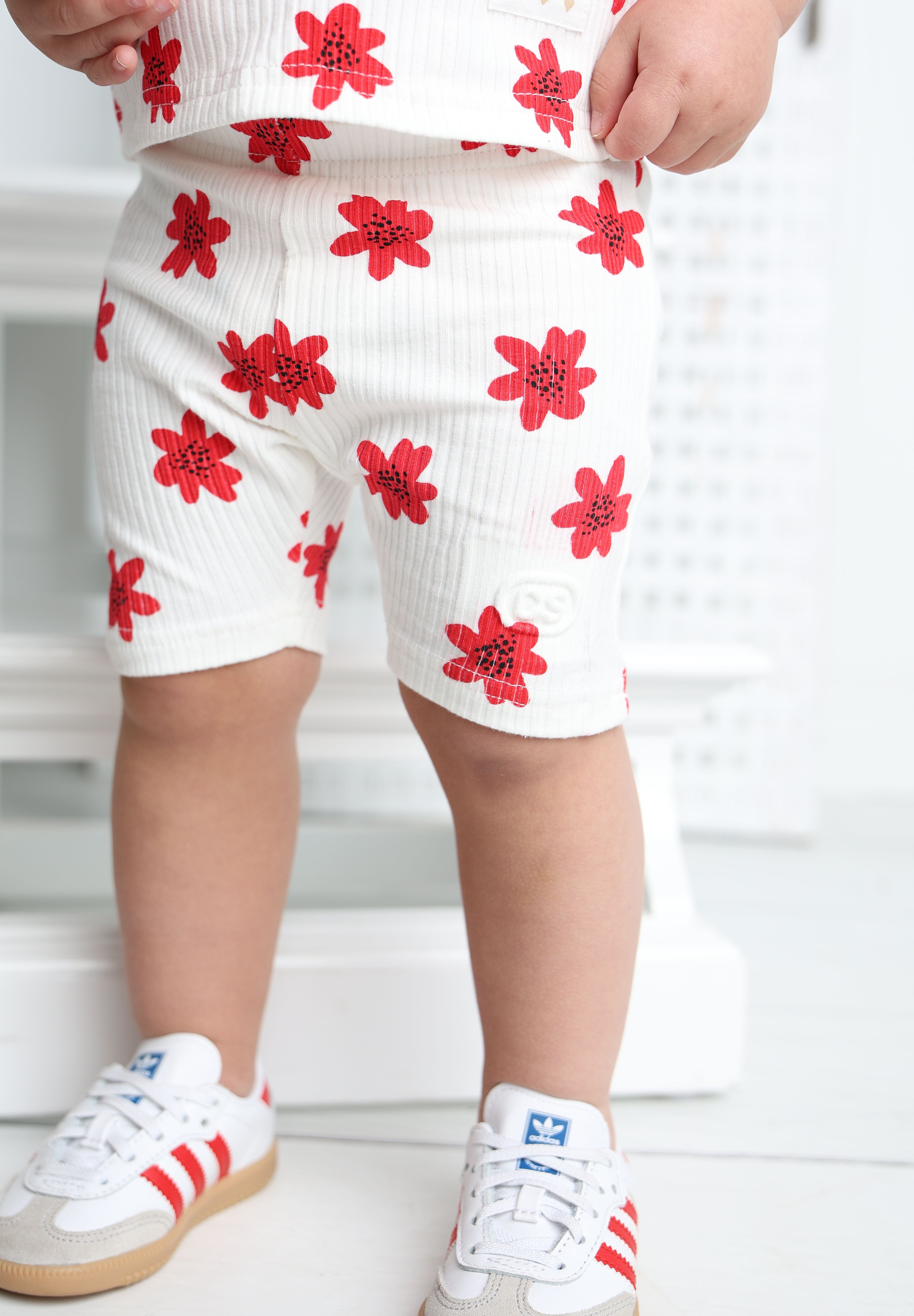 Poppy Flower White Tee & Short Set-Cracked Soda
