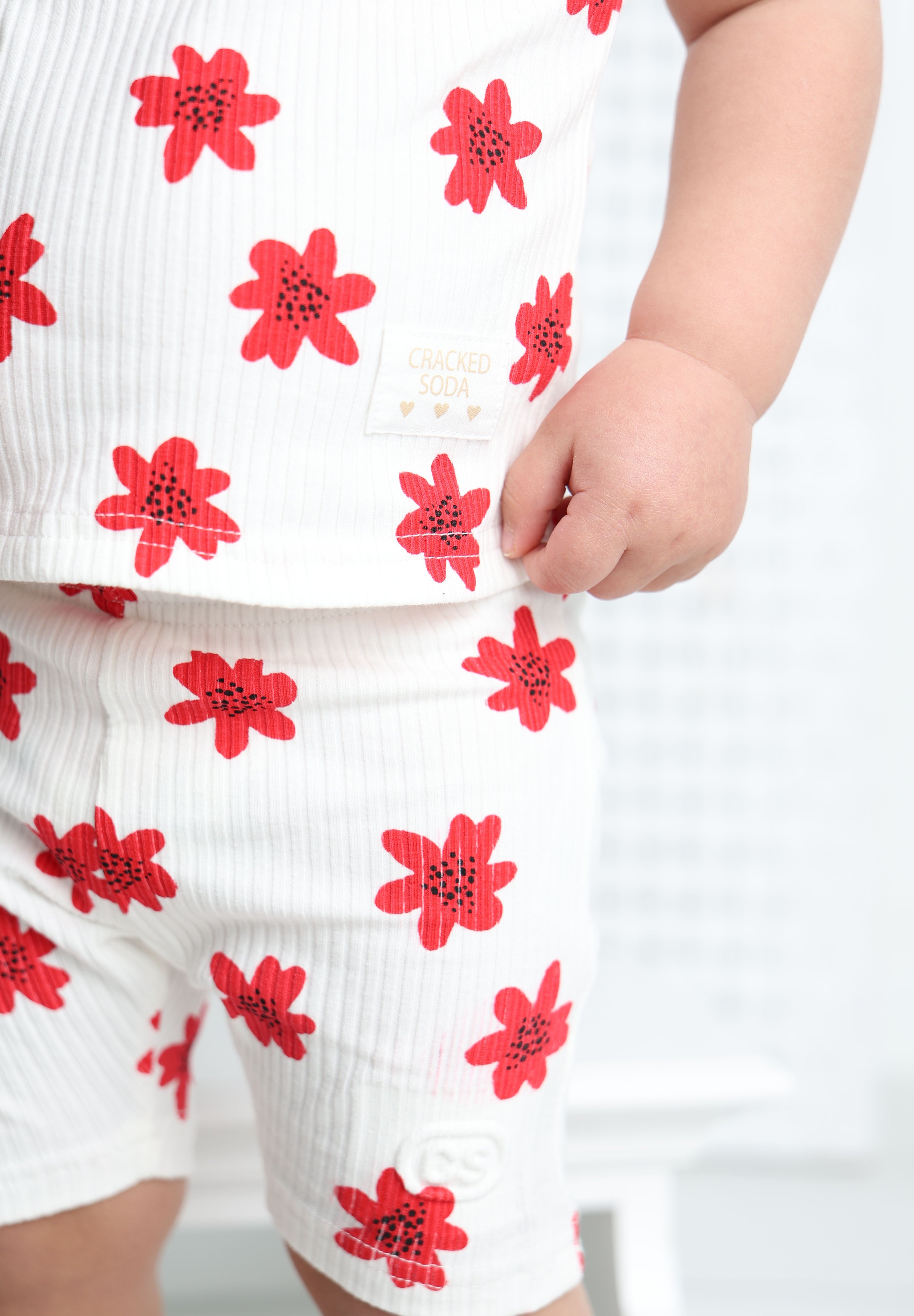 Poppy Flower White Tee & Short Set-Cracked Soda