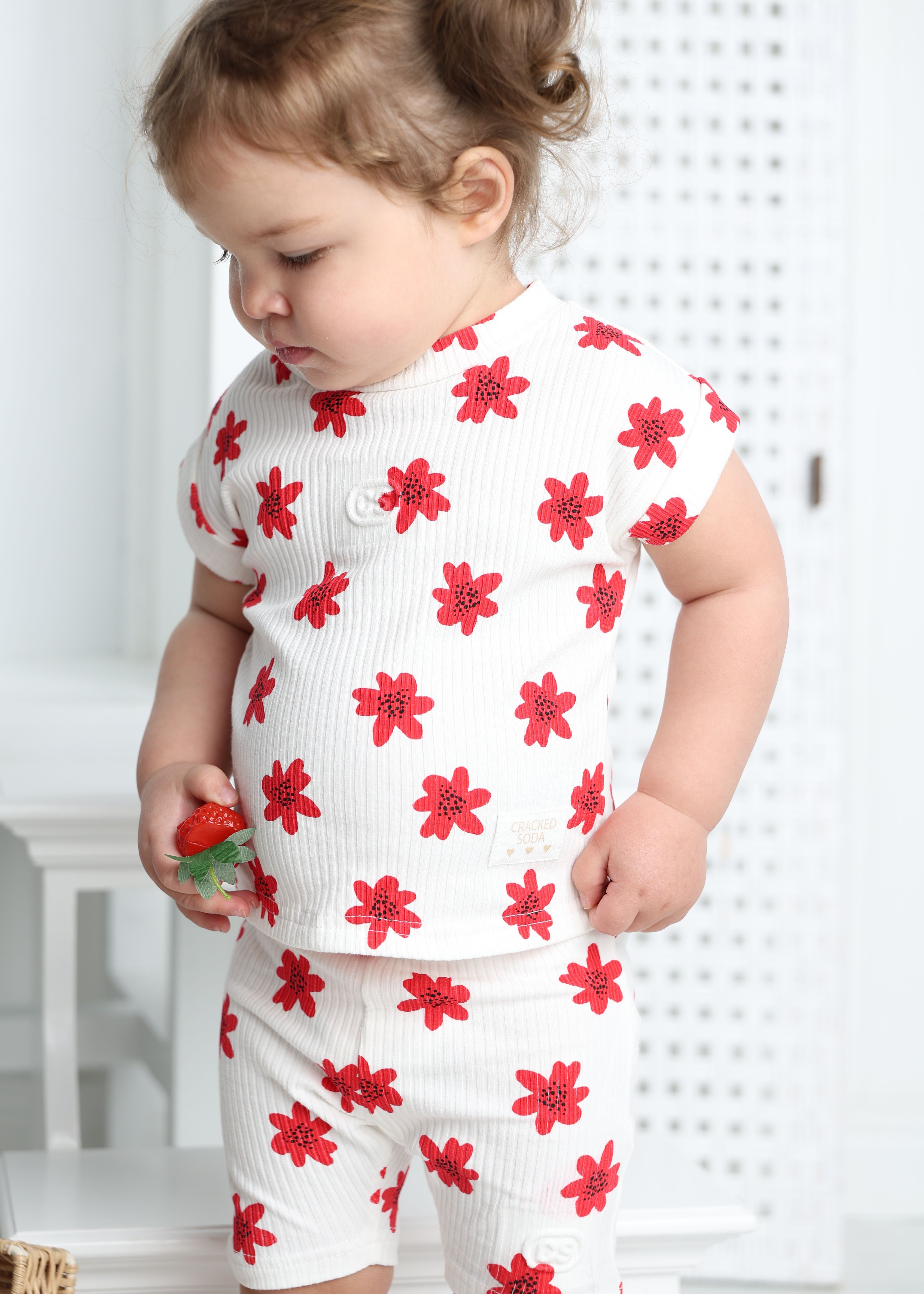 Poppy Flower White Tee & Short Set-Cracked Soda