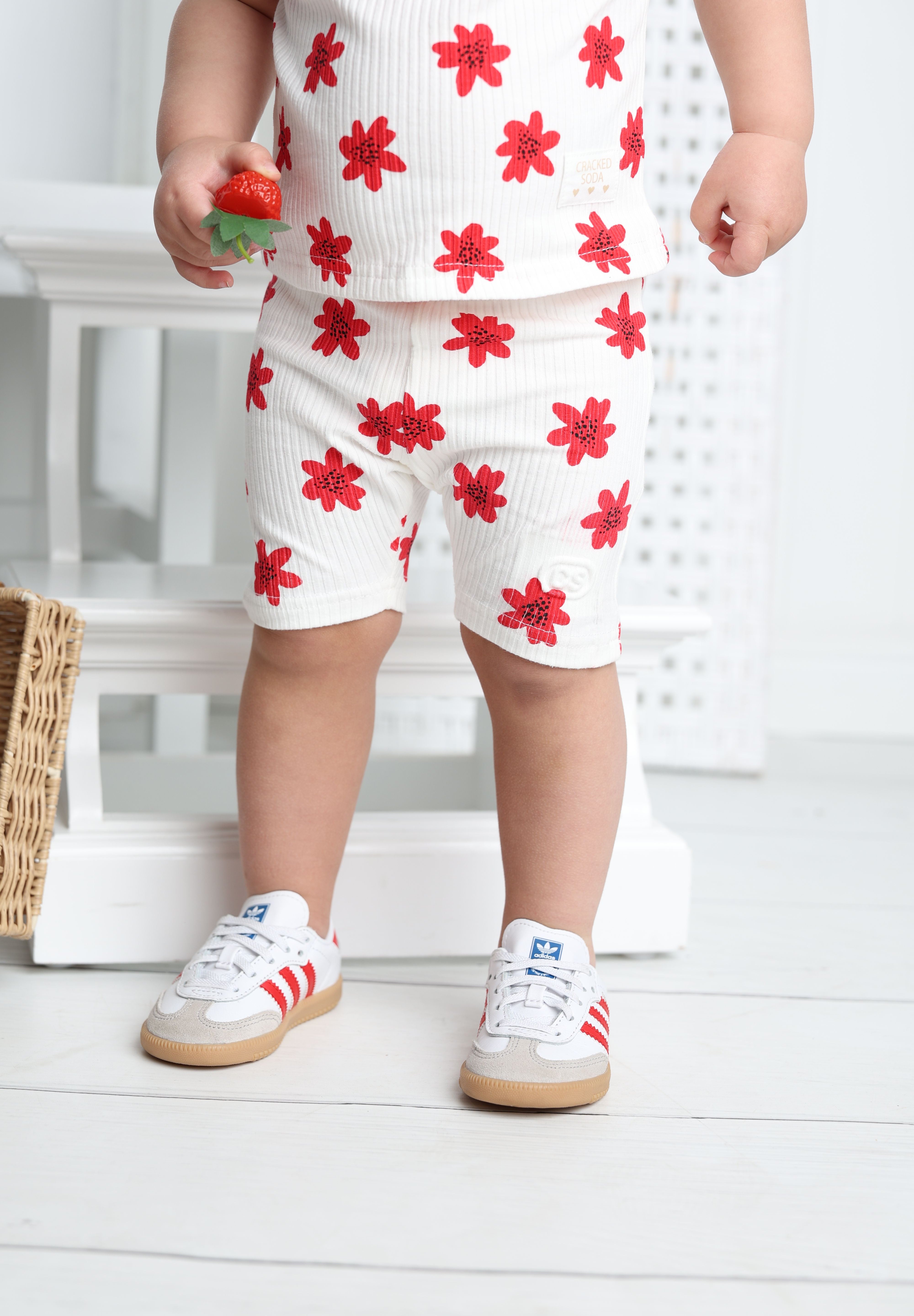 Poppy Flower White Tee & Short Set-Cracked Soda