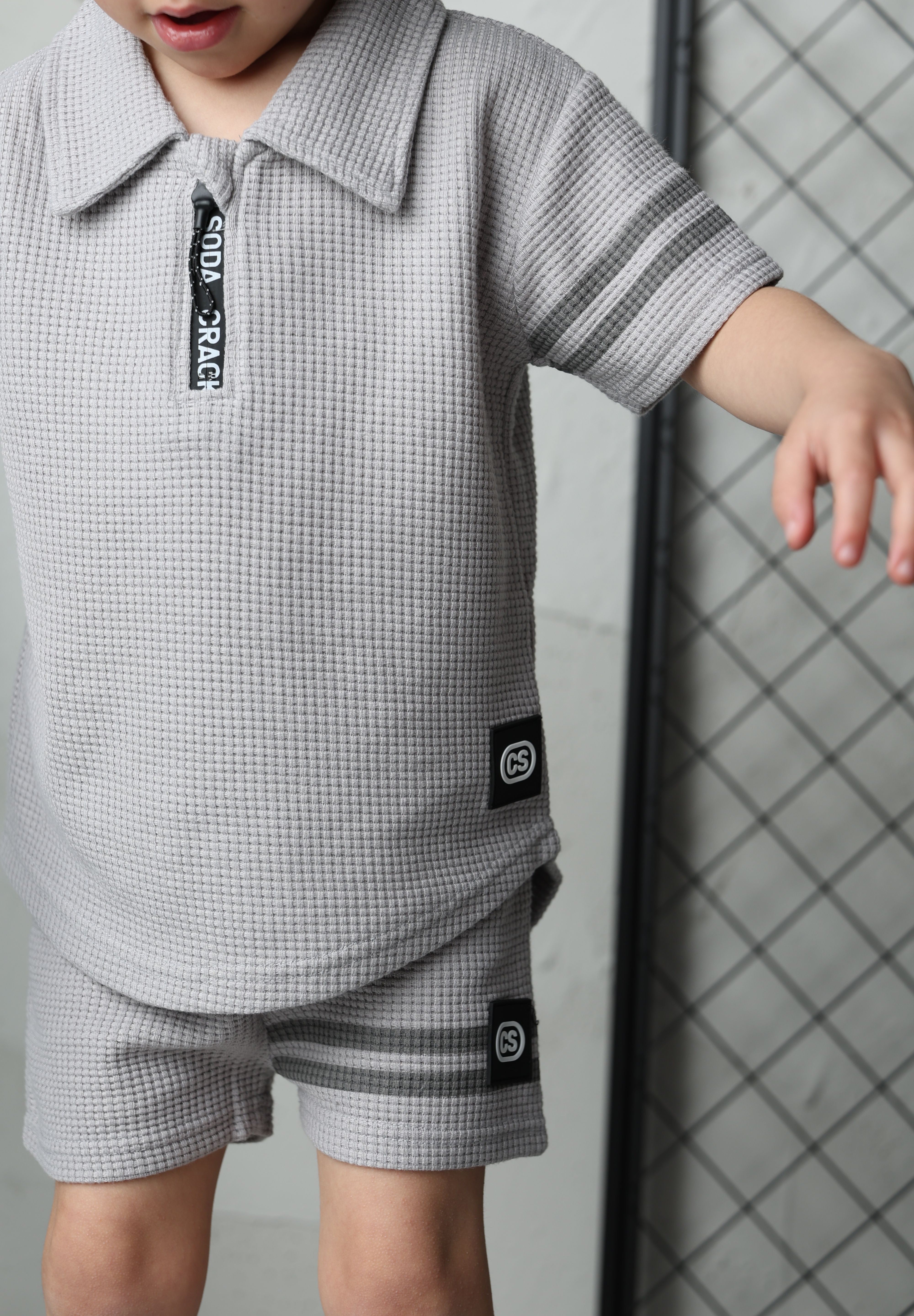 Sammy Waffle Polo & Short Set-Cracked Soda