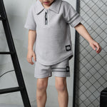 Sammy Waffle Polo & Short Set-Cracked Soda