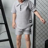 Sammy Waffle Polo & Short Set-Cracked Soda