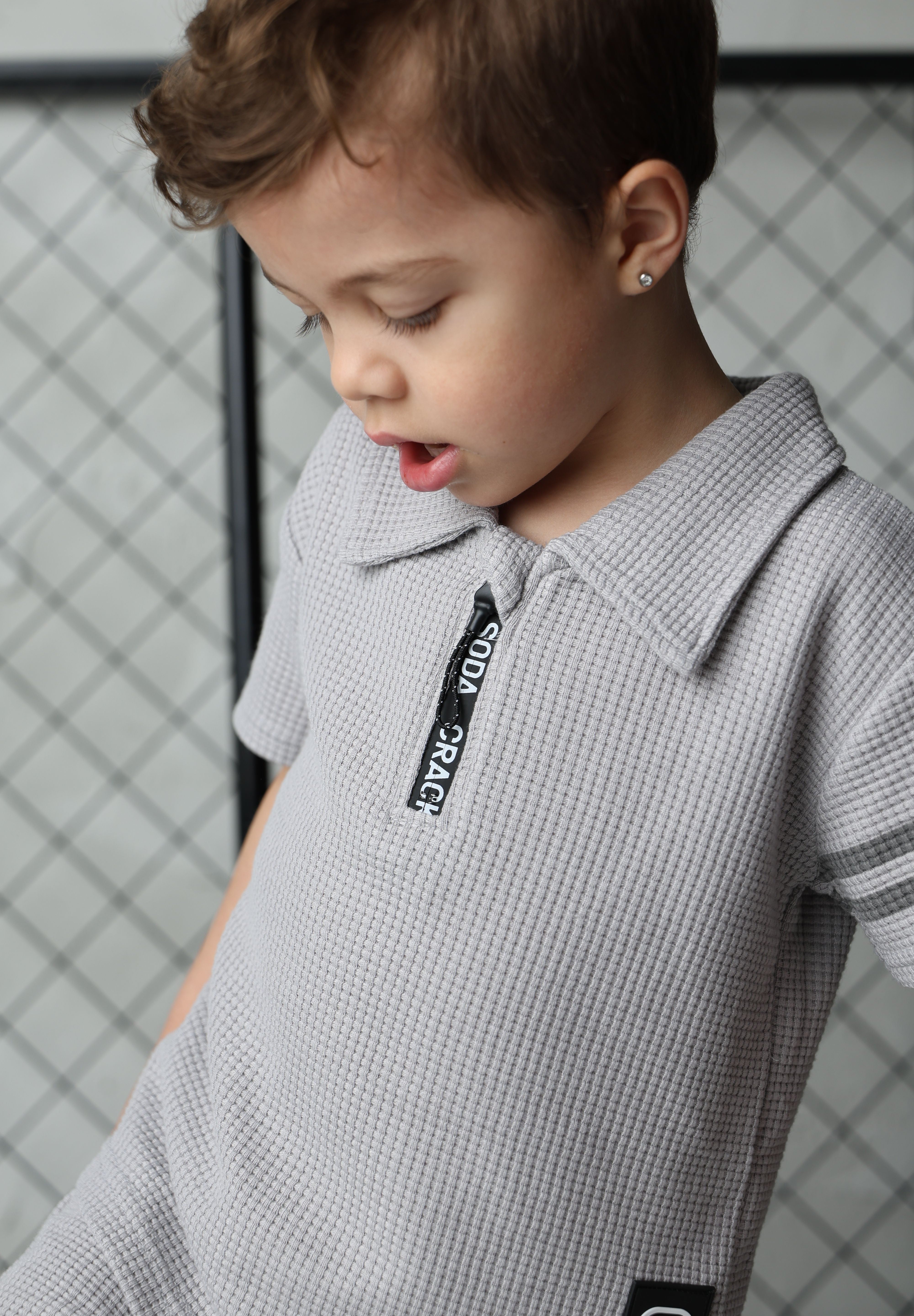 Sammy Waffle Polo & Short Set-Cracked Soda