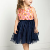 Summer Flower Straight Tutu - Navy