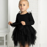 Winter Ribbed Detailed Bow Fleece Tutu - Black